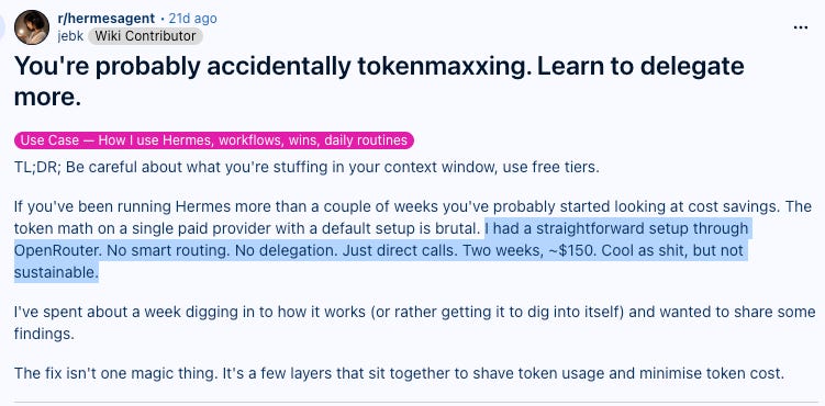 Social post explaining tokenmaxxing and how model routing can reduce AI costs.